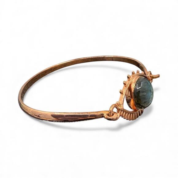 Natural Labradorite Eye Hook Bangle Bracelet Handmade Solid Copper Artisan - Picture 5 of 8